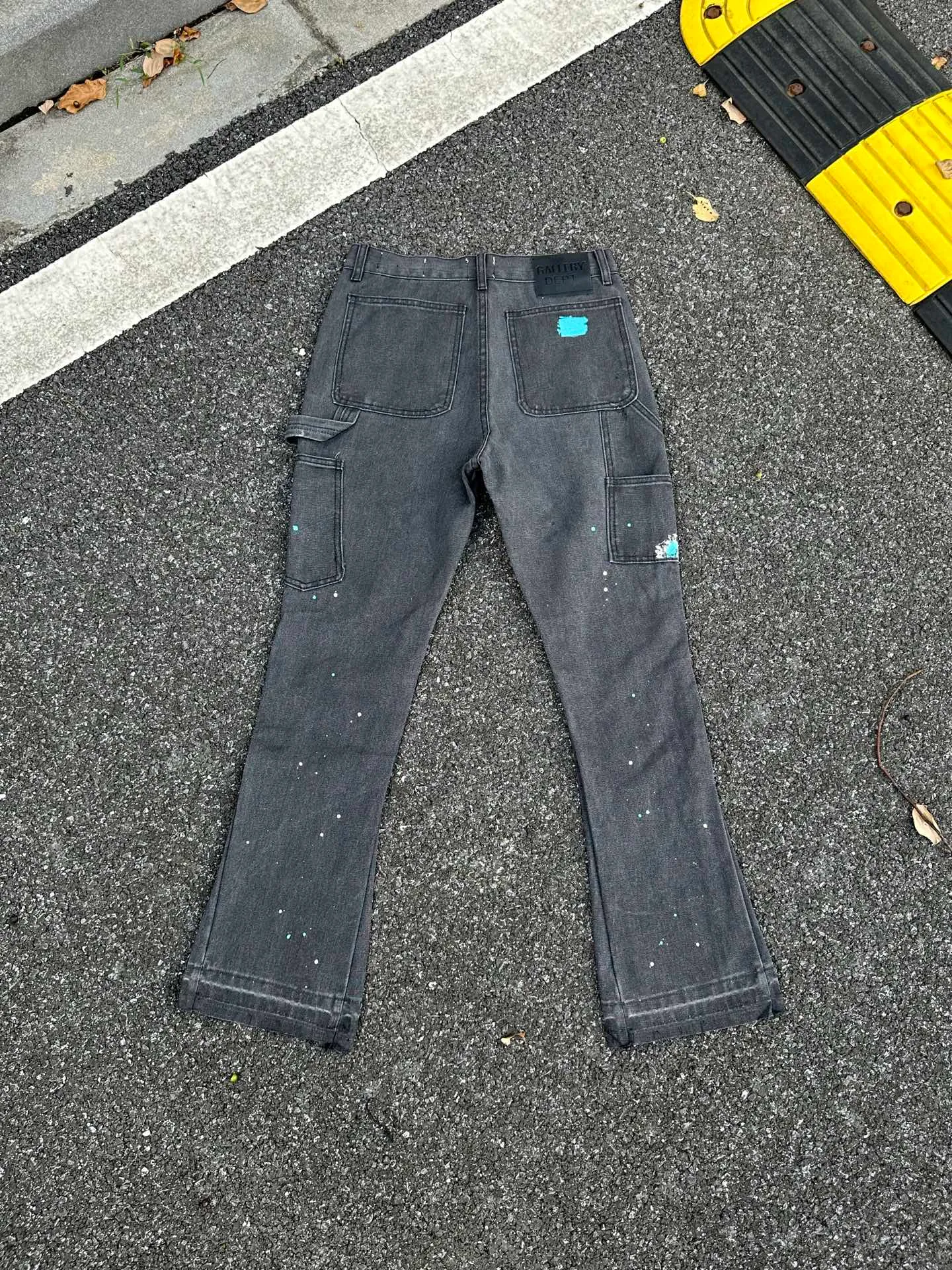 P240💰GA01 GALLERY DEPT. Spliced ​​washed retro jeans for men and women, high street splash pants, micro-flared casual trousers, trendy couples, the same style. Color: washed gray Size: 28 30 32 34 36 (corresponds to S M L XL XXL)